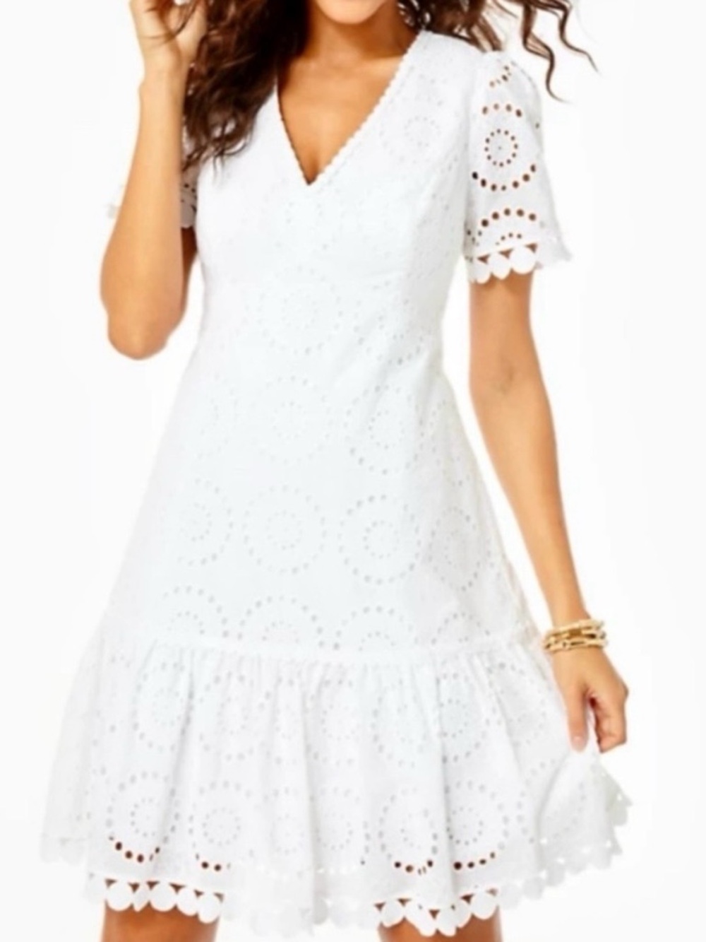 Lilly Pulitzer White Eyelet V-Neck Mini Dress Size 10
